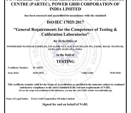 परीक्षण और अंशांकन के लिए PARTeC को NABL मान्यता प्राप्त हुई